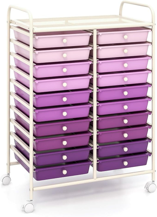 GOFLAME 20-Drawer Rolling Storage Cart, Multifunctional Art Craft Organizer Cart, Mobile Utility Storage Cart with Removable Drawers & Lockable Wheels, Craft Cart for Home Office, Purple Gradient by GOFLAME