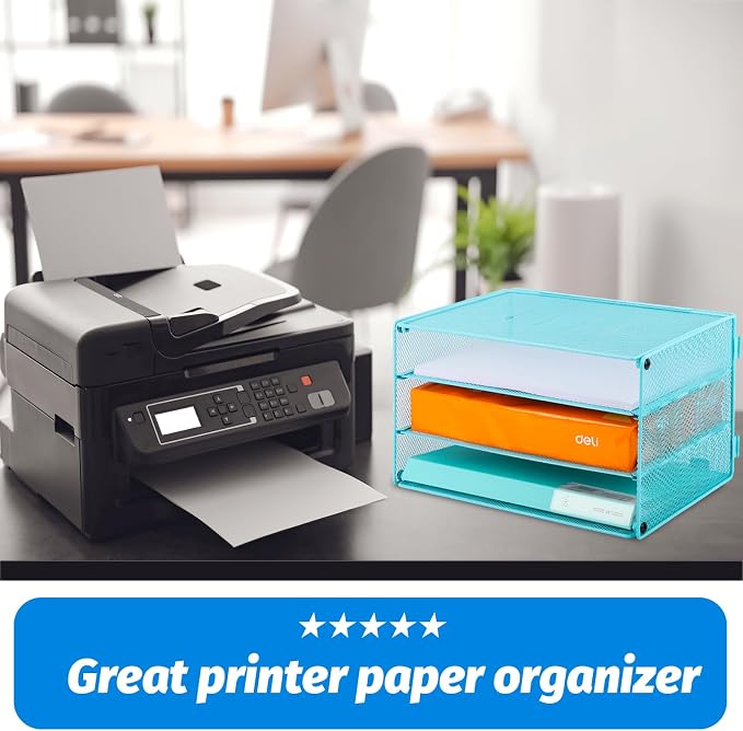 Paper Organizer Tray, 3 Tier Mesh Desk File Organizer Letter Sorter Holder for Home Office, Blue - Image 6