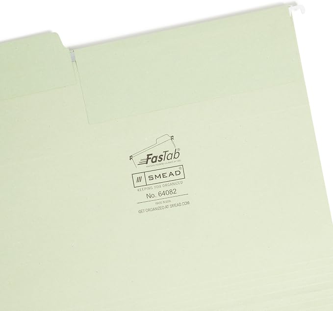 Smead FasTab Hanging File Folder, 1/3-Cut Built-in Tab, Letter Size, Moss, 20 Count (64082) - Image 3