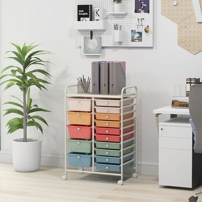 Moccha 15-Drawer Rolling Storage Cart - Under Desk Storage Drawers with wheels for Craft Art Supply Paper Salon, Scrapbook Paper Tools, Mobile Utility Cart for Classroom (15 Drawers, Macaron) - Image 9