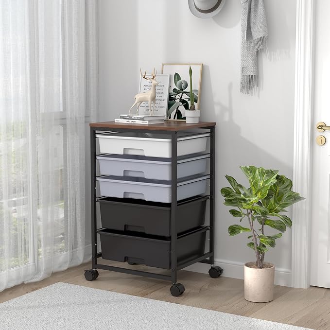 SYKIARIOL Utility Cart with Drawers,5 Drawers Storage Cart,Dark Grey | 5-Tiers Storage Cart with Drawers with Lockable Wheels for Craft Organizers and Storage,Home Office,Classroom,Dorm,Playroom - Image 8