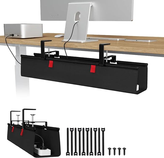 Univivi No Drill Under Desk Cable Management Tray, 28 inch Cable Management | Clamp/Screw Mount Cable Tray under desk, Premium Fabric Cord 0rganizer for Desk, Various Size Cord Organizer for Office, Home by Univivi