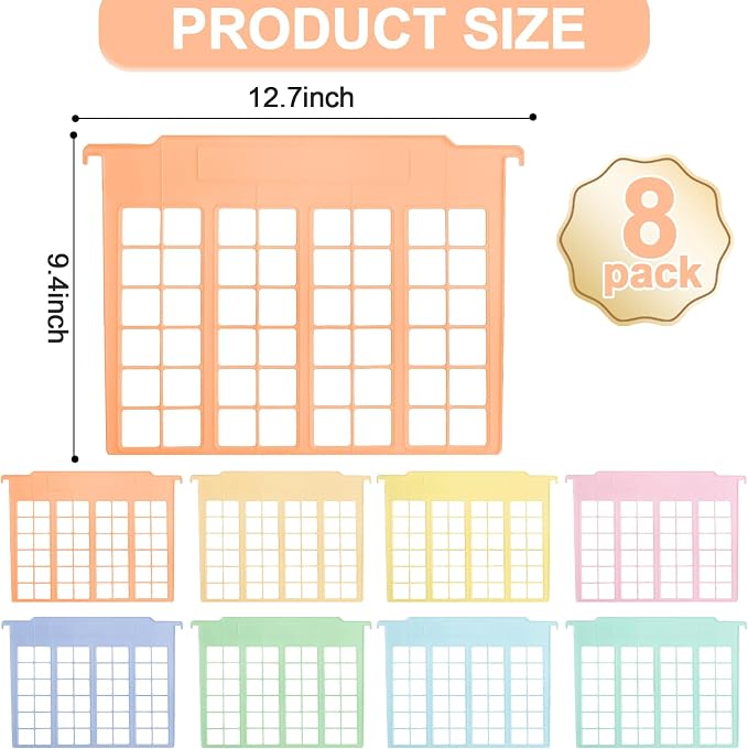 party greeting 8 Pack File and Folder Dividers 9.4x12.7 Inch Plastic Hanging Filing Cabinet Dividers Organizers Insertable File Separators Supplies for Office Drawer Organization (Pastel) - Image 2