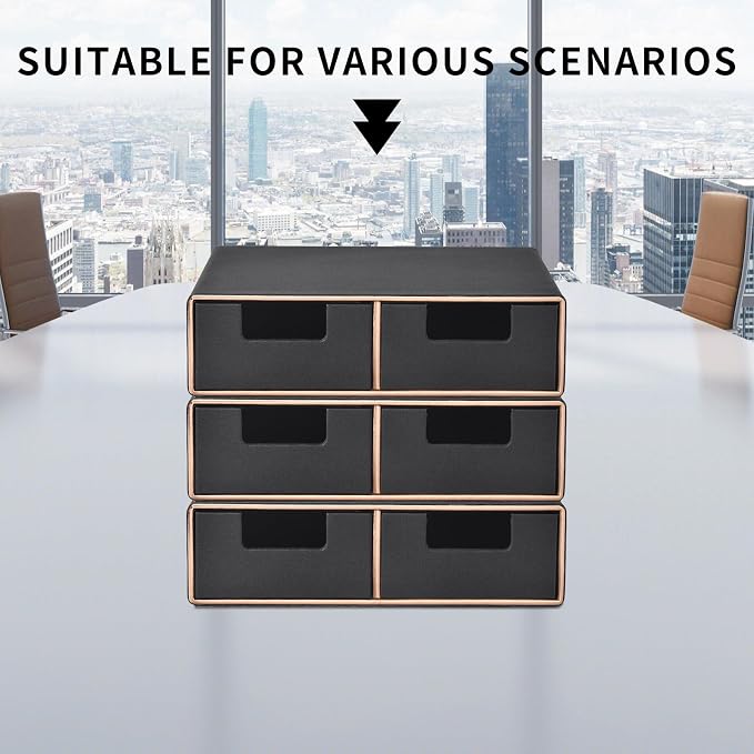 PU Leather Stackable Desk Drawer Organizer, Displayer holder with Drawers, Dressing Organizer for Jewelry/Cosmetics,Coffee Maker holder and Storage Box for Home office,Black - Image 4