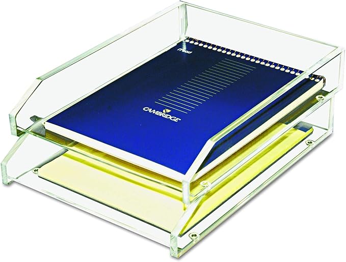 Kantek Clear Acrylic Double Large Letter Tray, 2 Tier Stackable Desk Organizer, Front Loading, 10.6" x 13.9" x 4.8", Non-Skid Feet, Office Organizer, Desk Accessory - Image 2