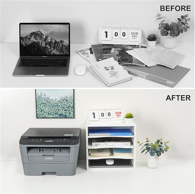 Mail Sorter Organizer, Wood Countertop Literature Organizer, Office Supplies Desktop File Bill Paper Organizer for Office Home School, 4 Compartments, White - Image 5