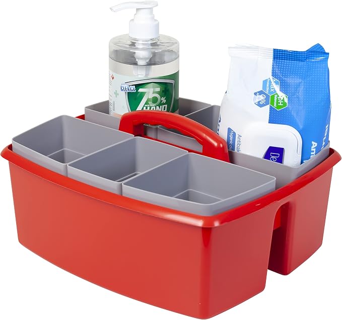 Storex Large Classroom Caddy with Cups, 13 x 11 x 6.575 Inches, Red, Case of 2 (00981U02C) - Image 6