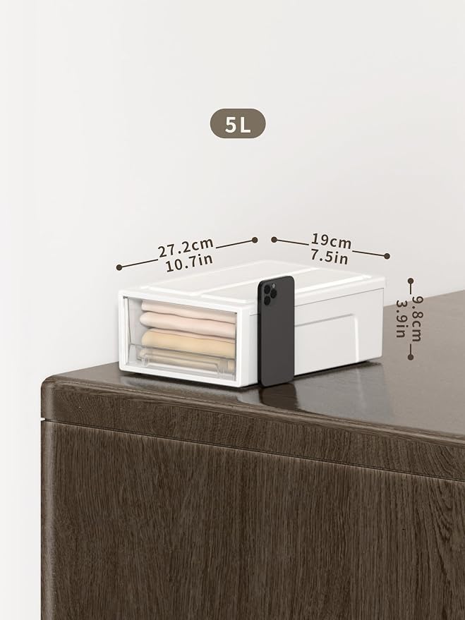Cetomo 5L*3 Plastic Storage Drawers Unit, Office Desk Organizers, Drawer Organizer, Storage Box, Stackable Tower for Desktop, Bedroom, Dorm, Cosmetics, Durable PP, BPA Free, White & Clear, 5L-3 Pack - Image 3