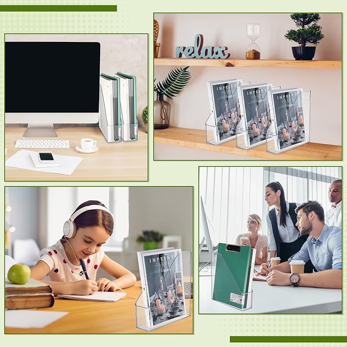 6 Pcs Clear Acrylic Magazine File Holder Plastic Desk Organizer with Handle Basics Vertical Magazine Rack Desk Folder Document Storage Organizer for Home Office School Work Study Desktop Supplies - Image 6