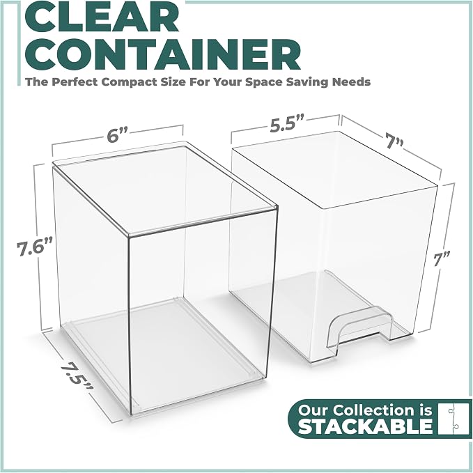 Sorbus Acrylic Storage Containers - 4 Pack, Stackable Storage Bins Set for Bathroom Organization - Clear Acrylic Drawer Organizers - Makeup Case Pull-Out Drawers (7.6’’ Tall) - Image 3