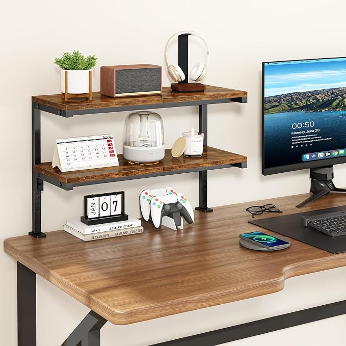 IBUYKE Clamp on Desk Shelf, 22.8” Large Desk Extender Shelves TMZ010H | Tool-Free, Flexible Repositioning,Adjustable, 2-Tier Storage Shelves, for Desktop Accessories,Desk - Image 6