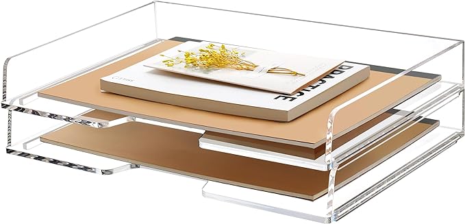 2 Pack-Stackable Paper Letter Tray Enlarged A4 File Desk Organizer Acrylic | Desk Organizers and Accessories Sorter Tray, Clear Workspace Office Supplies Organizers, 13.78inx9.25inx3.62in by SANRUI