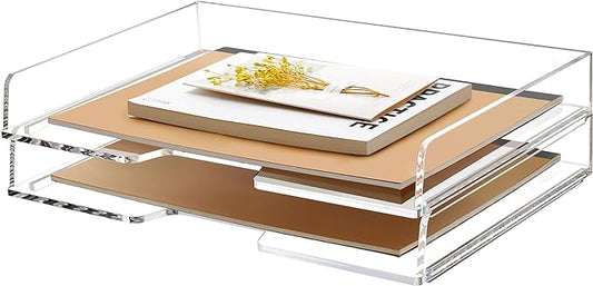 2 Pack-Stackable Paper Letter Tray Enlarged A4 File Desk Organizer Acrylic | Desk Organizers and Accessories Sorter Tray, Clear Workspace Office Supplies Organizers, 13.78inx9.25inx3.62in by SANRUI