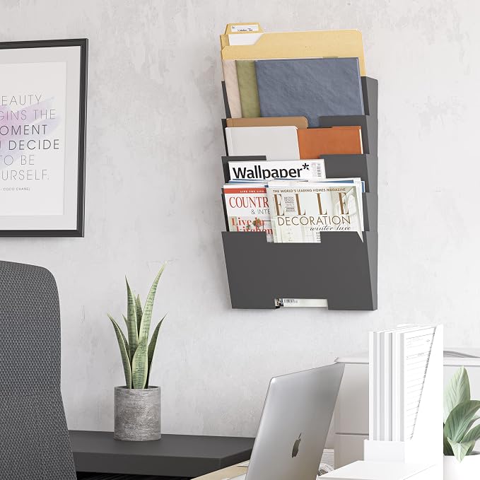 Wallniture Lisbon Metal Wall File Holder Organizer, 5-Tier File Folders Letter Size Magazine Holder and Office Decor, Gray - Image 5