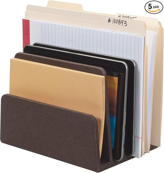 MobileVision Executive Dark Brown Desktop File Folder Organizer and Paper Tray, 5 Slot Dividers by MobileVision