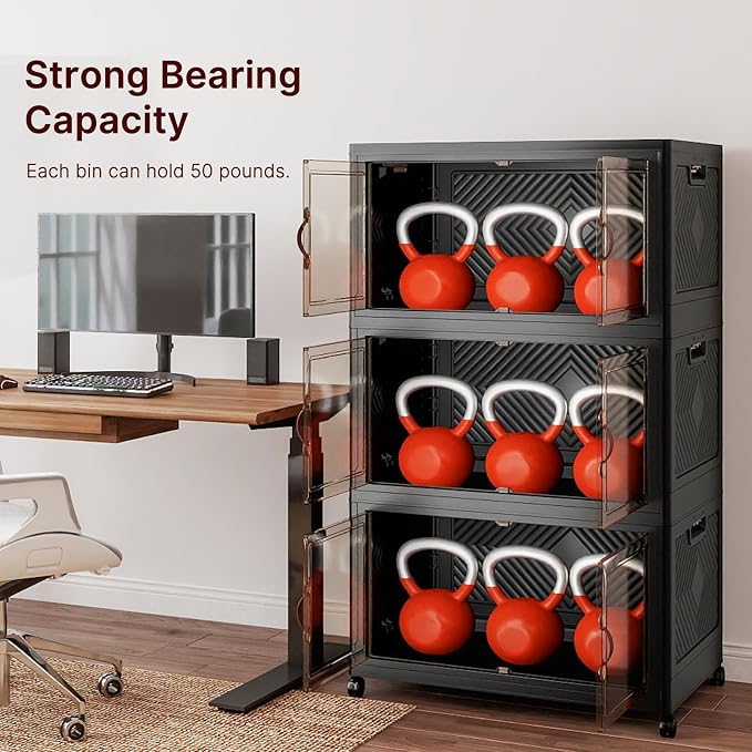 Stackable Storage Bins, 1050QT Collapsible Drawers with 2 Lids | Large Capacity, Magnetic Door, Stack Lock, Rolling Wheels, Foldable Design, Organizers and Storage for Bedroom Dorm Garage - Image 5