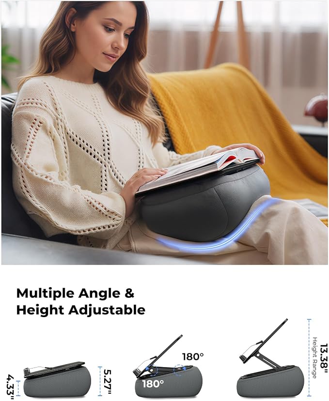 Viozon Lap Book Pillow Stand with Storage, Adjustable Beanbag Reading Pillow with Dark Wood Panel, Multi-Angle Book Holder for Hands-Free Reading in Bed or Sofa,Book Lover Essential,Soft Cushion b - Image 5