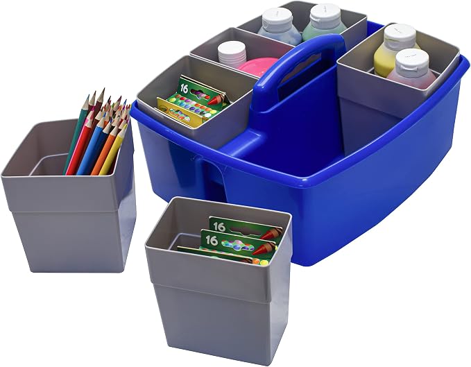 Storex Large Classroom Craft Caddy with Cups, 13 x 11 x 6.575 Inches, Blue, Case of 2 (00985A02C) - Image 8