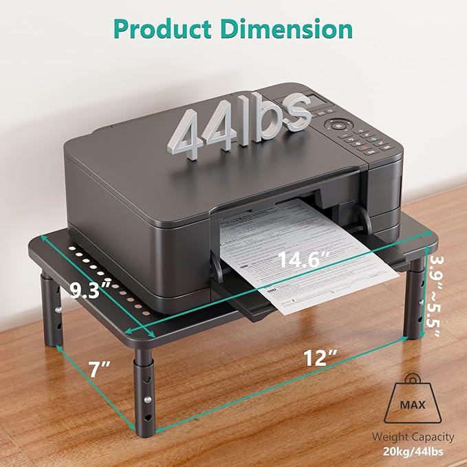 WALI Dual Monitor Stand for Desk, Adjustable Laptop Riser, up to 44 lbs | Monitor Riser Under-Desk Storage, Fits Monitors, Computer, Printers, for Home, Office, School (STT003-2), 2 Pack, Black - Image 4
