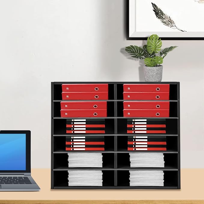 12 Compartment Adjustable Desktop Literature Organizer Mail Sorter | Thickened PVC Construction, 110Lbs Load Capacity, Removable Dividers, Easy Assembly, Heavy-Duty Top Panel for Office School - Image 4