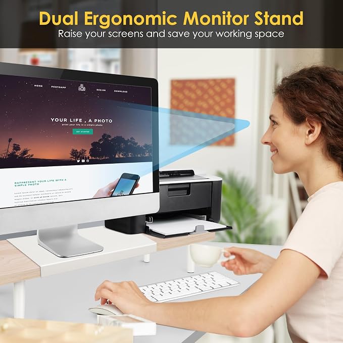 Across-Star Dual-Monitor-Stand-Riser-For-Desk Adjustable Length 32-40 Inch，Large Desktop Computer Monitor Riser For 2 Screens，Desk Shelf Organizer Riser Stand For Computer/Laptop/PC/Printer/TV Black - Image 5