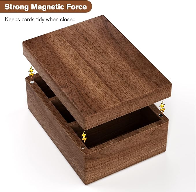 MaxGear Walnut Wood Business Card Organizer for 2.2" x 3.5" Cards | Business Card Holder for Desk, Index Cards Box Holds 300 Cards, Includes A-Z Tabs, Desktop Organizers for Office, Home - Image 4