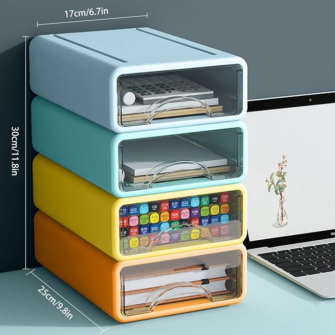 Desk Organizer with Drawers, Stackable Storage Drawers with Compartments Desktop Organization for Office Supplies, Makeup, Pencils, Tape, Erasers, Paperclips, Chargers (4 Pack) - Image 3