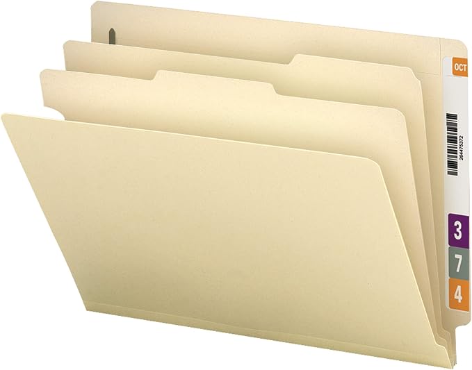 Smead End Tab Classification File Folder, 2 Dividers, 2" Expansion, Letter Size, Manila, 10 per Box (26835) by SMEAD