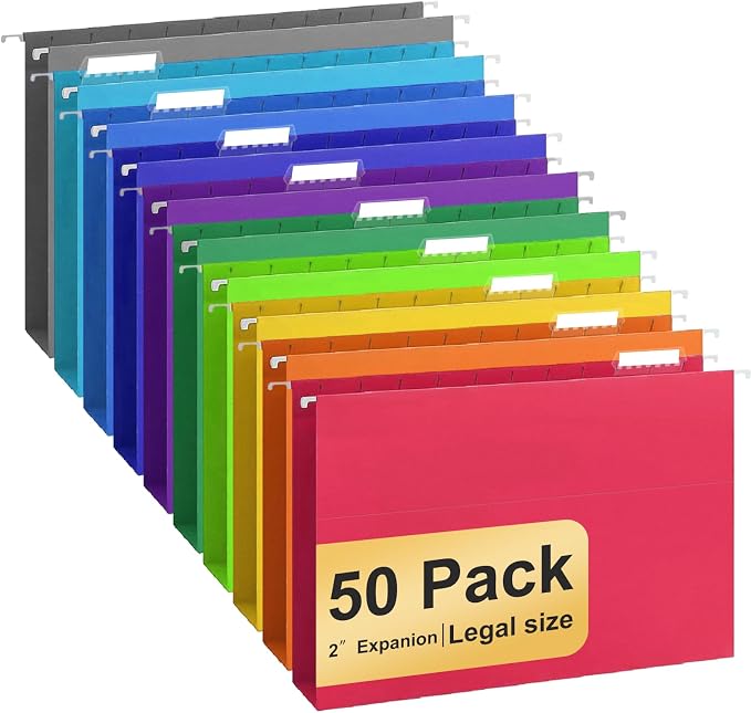 Hanging File Folders Legal Size, 50 Pack File Folders with 1/5 Cut Adjustable tabs, 2" Expansion, Reinforced Hanging Folders Legal Size, Designed for Legal and Law Office File Organization by YOPCDJ