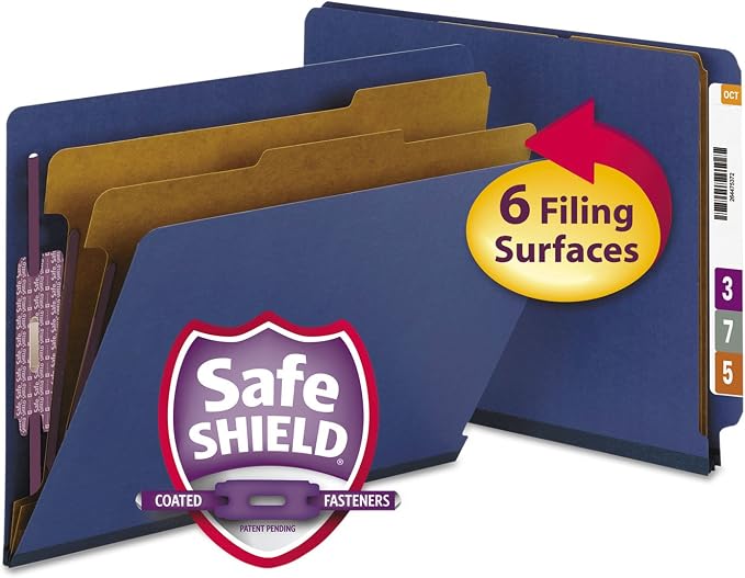 Smead End Tab Classification Folder, Letter, Straight, 2 Dividers, Dark Blue, 10 per Box (26784) by SMEAD