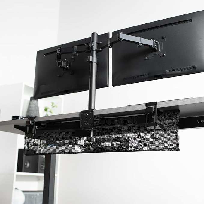 VIVO No Drill Clamp-on 36 inch Mesh Net Under Desk Cable Management Wire Organizer, Adjustable Home Office Standing Desk Cord Storage Sleeve, Black, DESK-AC36MH - Image 2