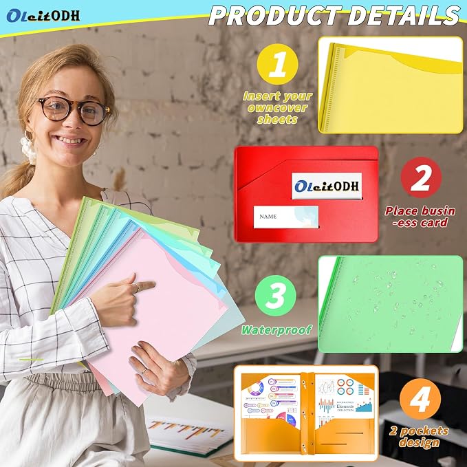 Oleitodh Plastic Folders with Pockets - 60 Pack 20 Colors & 2 Pocket Folder Bulk with 2 Business Card Slots, Heavy Duty File Folders for School Home Office and Business - Image 4