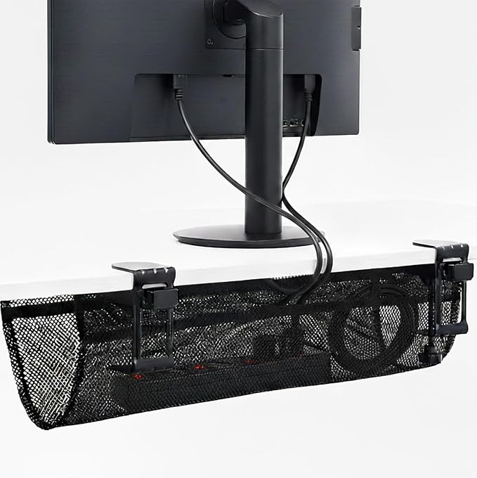 VIVO No Drill Clamp-on 24 inch Mesh Net Under Desk Cable Management Wire Organizer, Adjustable Home Office Standing Desk Cord Storage Sleeve, Black, DESK-AC24MH by Unknown