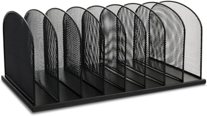 Safco Onyx Desk Organizer, 8 Side by Side Vertical Compartments, Office and Classroom Mailbox, Paper and Mail Sorter, Steel Mesh, Black by SafcoProducts