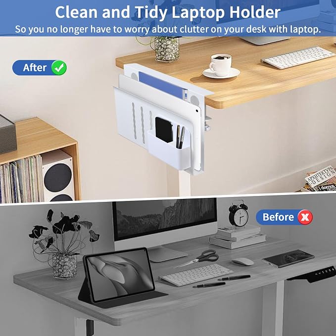 LUKETURE Desk Side Storage, Steel Side Desk Organizer, No Drill Laptop Holder, Clamp on Laptop Mount with Pen Holder, Table Hanging Storage for Home Office, Fits Flat Edge Tables 0.3" to 2.8" | Steel Side Desk Organizer, Clamp on Laptop Mount with Pen ... - Image 5