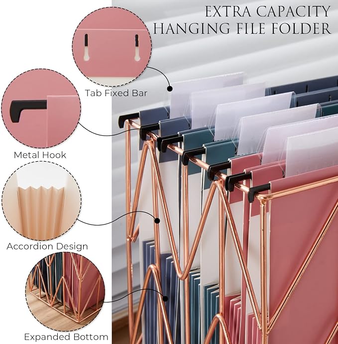 Y YOMA Letter Size - 6 Pack Extra Capacity Hanging File Folders Accordion Decorative Reinforced File Folder Cute Colored Expandable Folder for Office Home with 1/5-Cut Adjustable Tabs, Warm Color - Image 3
