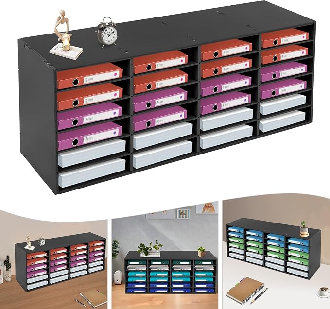 24 Slot Adjustable Literature Organizer Desk Mail File Sorter Office Black | Removable Shelves For Tall Items, 11 Lbs Per Slot Capacity, Durable PVC, Easy Assembly, Rounded Safe Edges, Multi-scene Use - Image 4