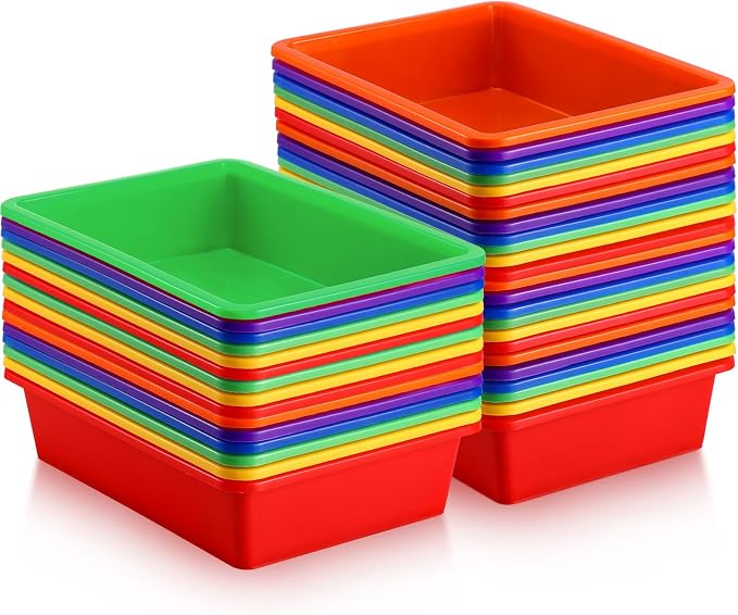 36 Pcs Flat Storage Organizer Bins Letter Size Paper Tray Classroom Storage Plastic Art Trays Classroom Pencil Organizer Baskets for School Office Teacher Book Organization(Colorful) by Hoteam
