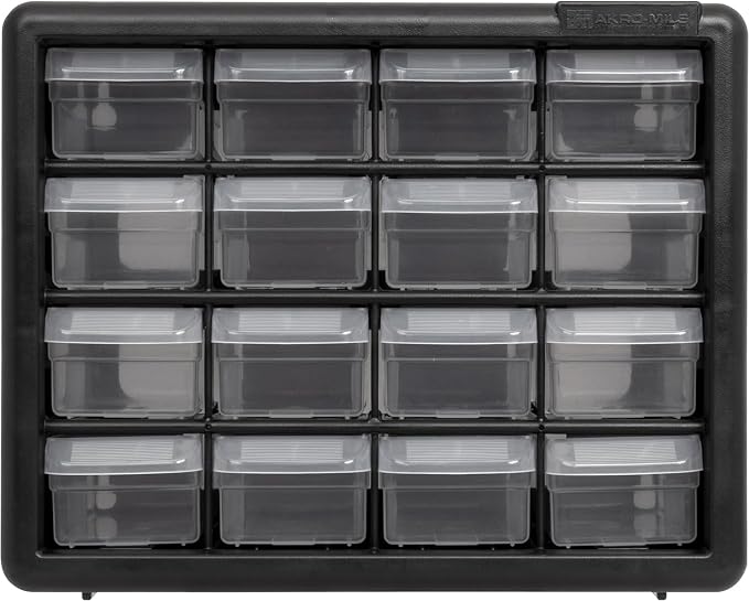 Akro-Mils 16-Drawer Plastic Cabinet for Garage Organization, Beads, Makeup Organizer, Building Bricks Storage, Teacher Toolbox, 10-1/2" W x 6-1/2" D x 8-1/2" H, 10716 Black (Pack of 4) - Image 16