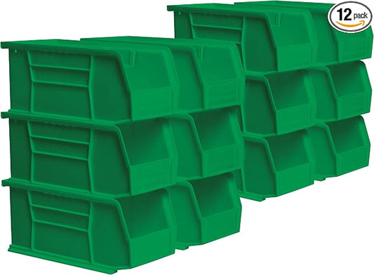 Akro-Mils 30230 AkroBins Plastic Storage Bins, 11"x5"x5", Green, 12-Pack | Space-Saving Stackable Bins for Garage, Pantry, Craft Organization by Akro-Mils
