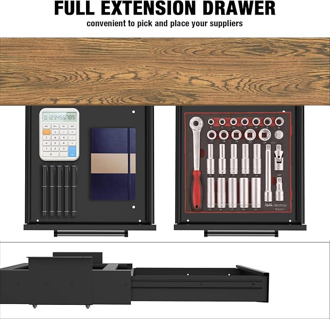 UNITEDPOWER Under Desk Drawer Storage, Pull-Out Office Hidden Counter Drawer, Metal Sliding Organizer Mount Below Table, Optional Bracket Height, Black - Image 5