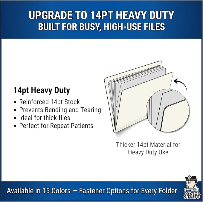 White File Folders, Doctor Stuff, Legal Size Reinforced End Tab Folder with 2" Bonded Fastener on Inside Front and Back, 14 pt Stock, Carton of 250 - Image 4