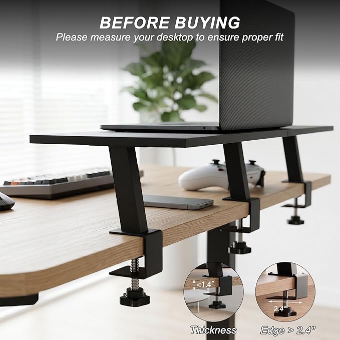 30-Inch Desktop Clamp-on Shelf & Monitor Riser, 2-in-1 Reversible Design – Fits Either Side of Desk, C-Clamp for Stability, Holds 44 lbs, for Gaming PC, Console & Office Setup - Image 6