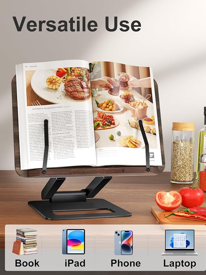 Tounee Telescopic Book Holder - Adjustable Height Cookbook Stand with Elastic Page Clips (Black) - Image 5