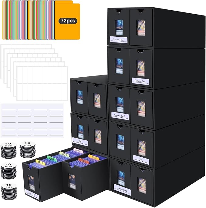 Card Storage Box, 14000+ Trading Card Storage 2700+ Toploader Card Storage Box for Commander Display,with 72 Dividers, Labels & Tapes,Fit for TCG, PTCG, MTG by HIMOMO