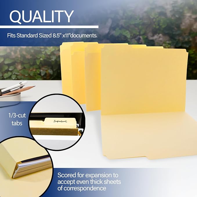 BAZIC Products Manila File Folder, 1/3-Cut Tab, Letter, 100 Ct Box, 5-Case | staggered tabs, Fit standard file drawers and cabinets - Image 3