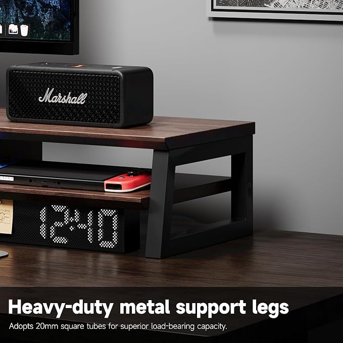 Dual Monitor Stand Riser for Desk, 41.7 Inch Large 2 Tier Computer Monitor Stand for 2 Monitors, Desktop Storage Organizer Shelf with Keyboard Space for Laptop PC Printer Brown - Image 4