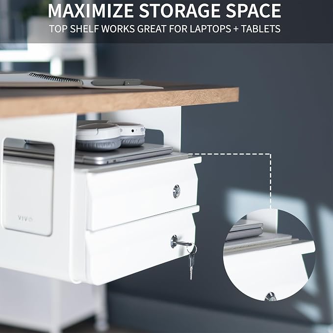 VIVO White 12 x 14 inch Under Desk Double Stacked Drawers, DESK-AC03L-2W | Sturdy Steel Design, Secure Dual Locking Drawers, Home Office Storage Organizer, Holds 11 lbs - Image 7