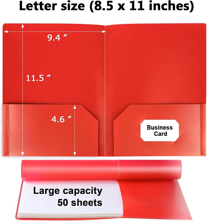 HABGP Plastic Folders with Pockets, 18 Color Heavy Duty Two Pocket Folder | Business Card Holder, for Office, High School - Image 2