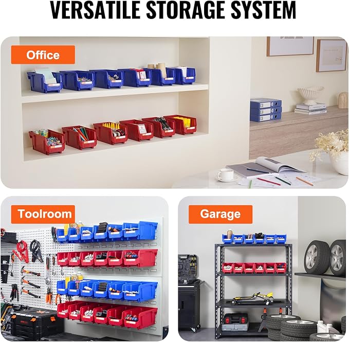 VEVOR Plastic Storage Bins 12 Pack (11 x 5 x 5-Inch), Hanging Stackable Storage Organizer Bins, Heavy Duty Stacking Containers for Closet, Garage, Office, Home, Pantry or Small Parts Organization - Image 6